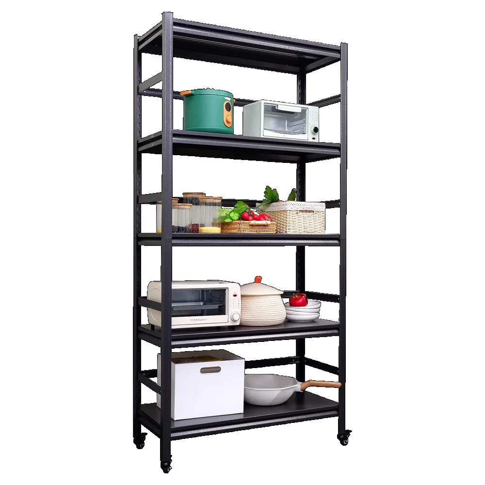 63"Heavy Duty Storage Shelves - Adjustable 5-Tier Metal Shelving Unit on Wheels, 1750LBS Capacity for Kitchen and Garage Storage