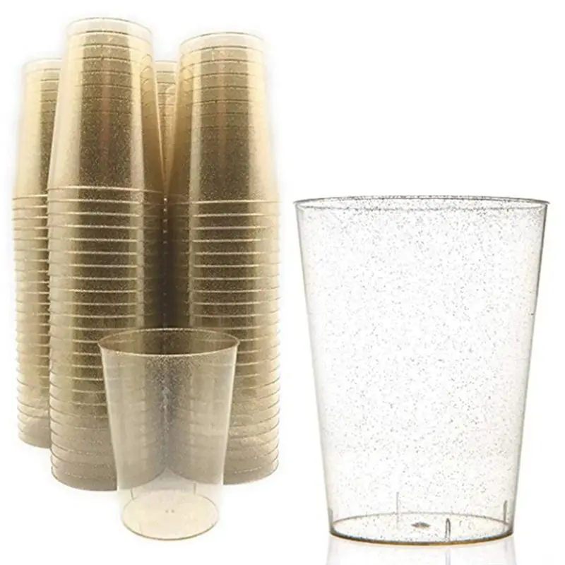 

AA94-Disposable Gold Powder Plastic Cup Making Plastic Cup Flat Bottom Cup Ice Cream Cup Wedding Cup Party Cup
