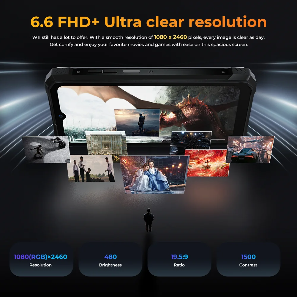 HOTWAV W11 Rugged Phone 6.6\'\' FHD+ 24MP Night Vision Camera Smartphone 20800mAh 280LM Flashlight 33W Fast Charging Cellphones