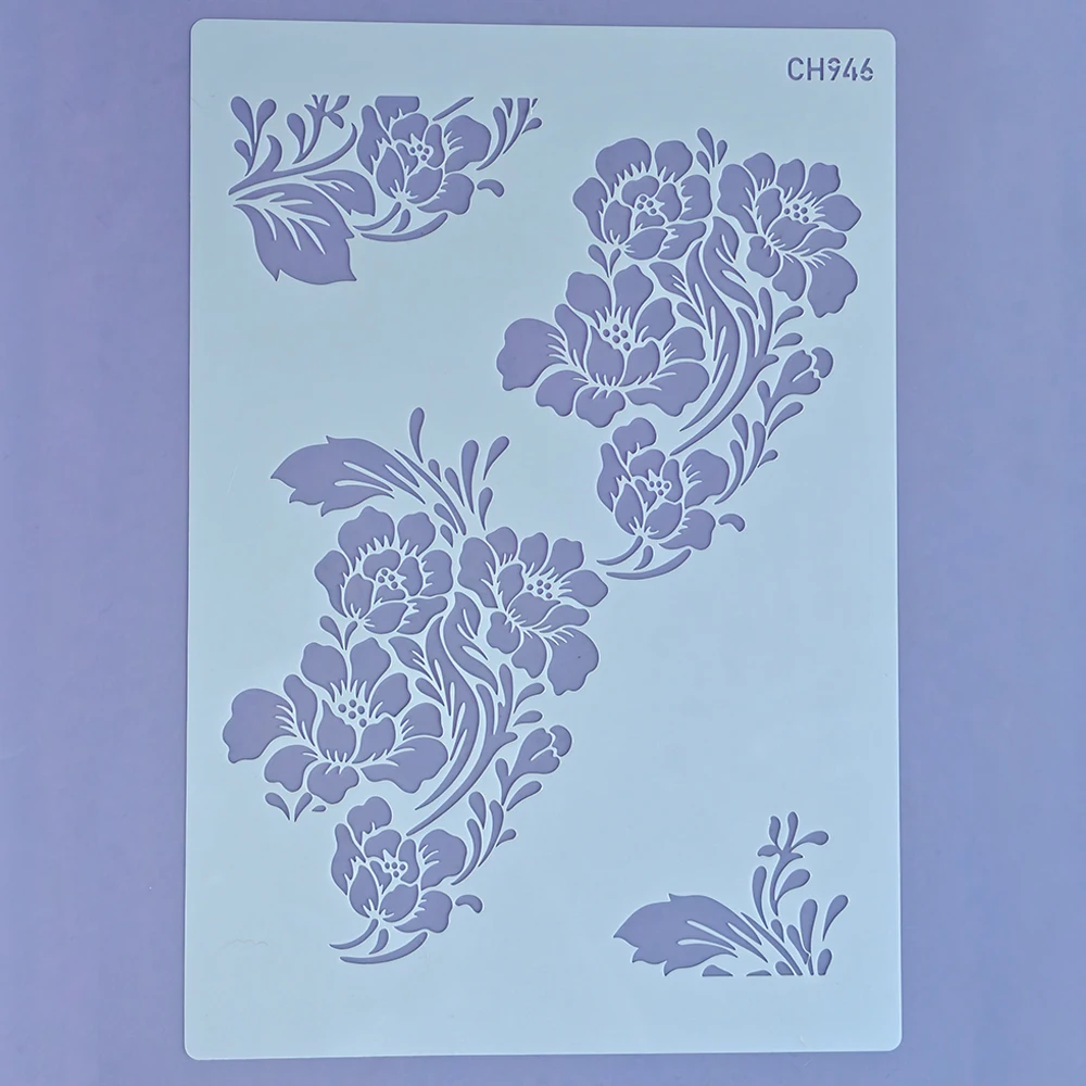 Food‑Grade PET Reusable Vintage Floral Cake Stencil 29x20cm, Hollow DIY Template for Cake Side Fondant Cookie Baking Supplies