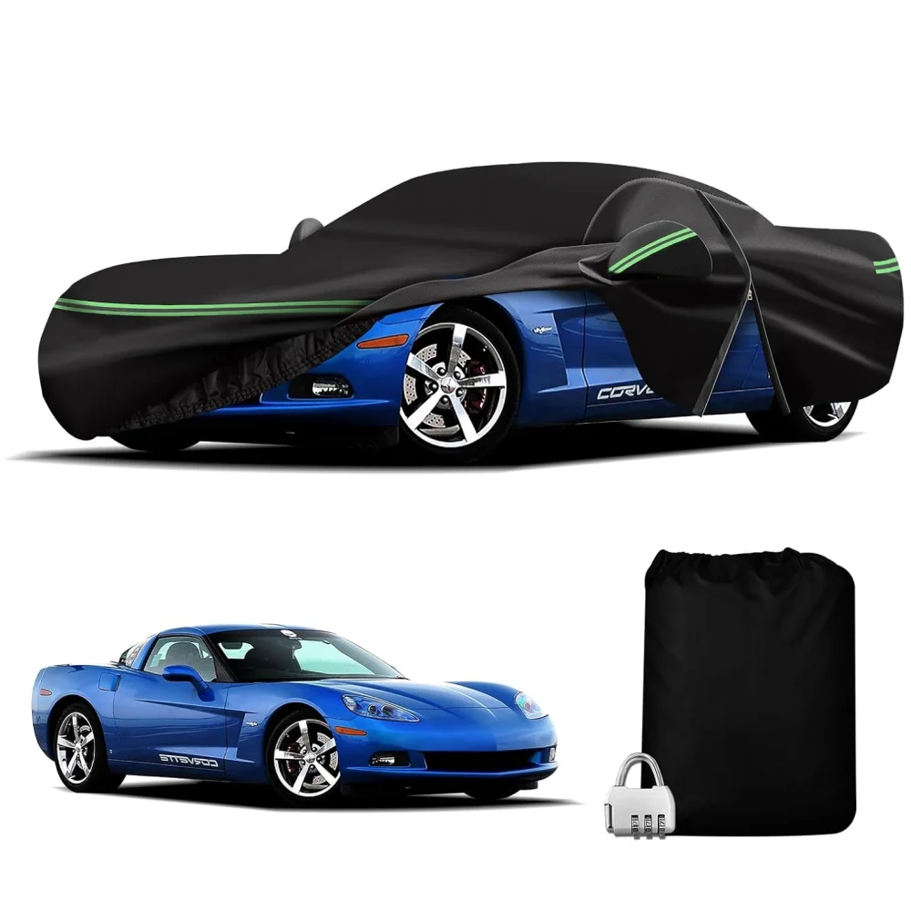

210T Outdoor Waterproof Car Covers Custom For Corvette C6 2005-2013 UV Protection with Zipper Door Reflective Strip Storage Bag