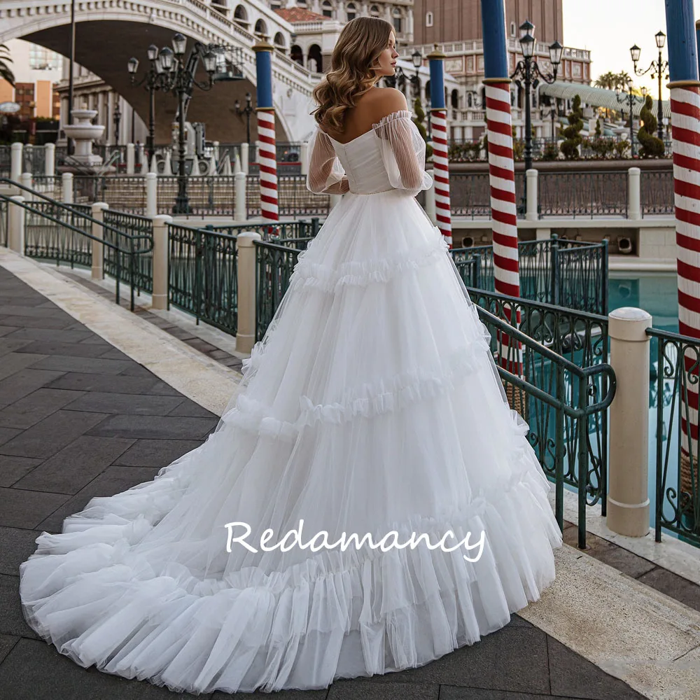 Redamancy Simple V-neck Long Sleeve Tulle A-LINE Wedding Dresses 2024 Backless Slim vestidos de novia wedding dresses for woman