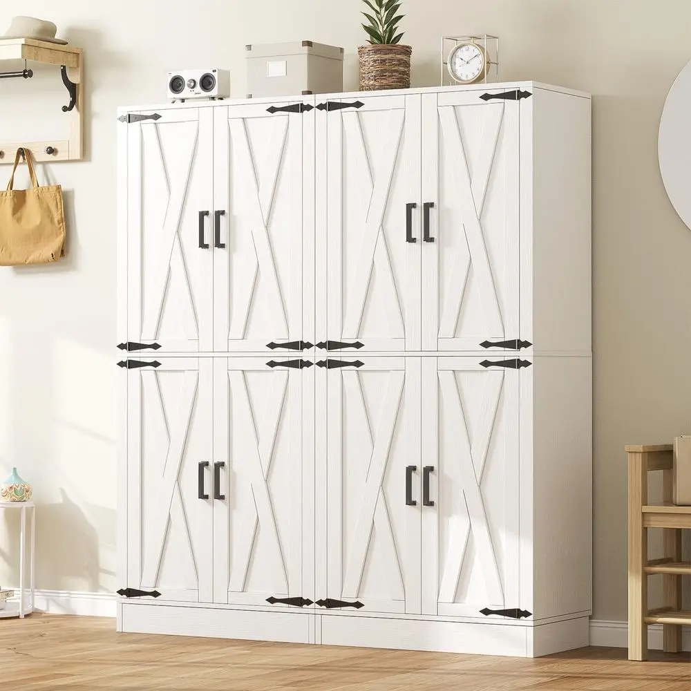

71 Tall Kitchen Pantry Cabinet with Farmhouse Barn Doors and Storage Drawer, 8 Adjustable Shelves, Freestanding Cupboard for Di