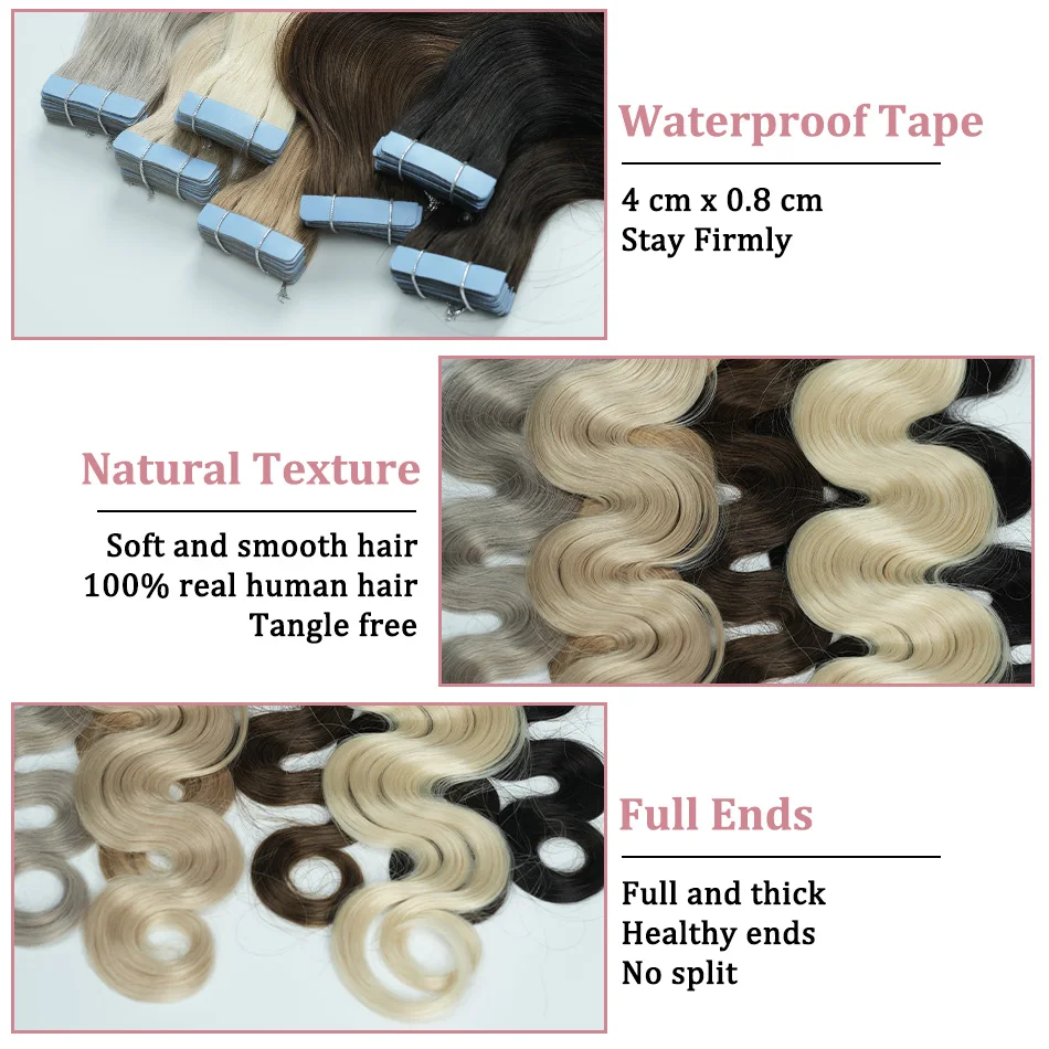 Lovelysee Tape In Human Hair Extensions 14- 28 Inch Body Wave Ombre Color Hair Brazilian Real Remy Human Hair For Woman Tape Ins