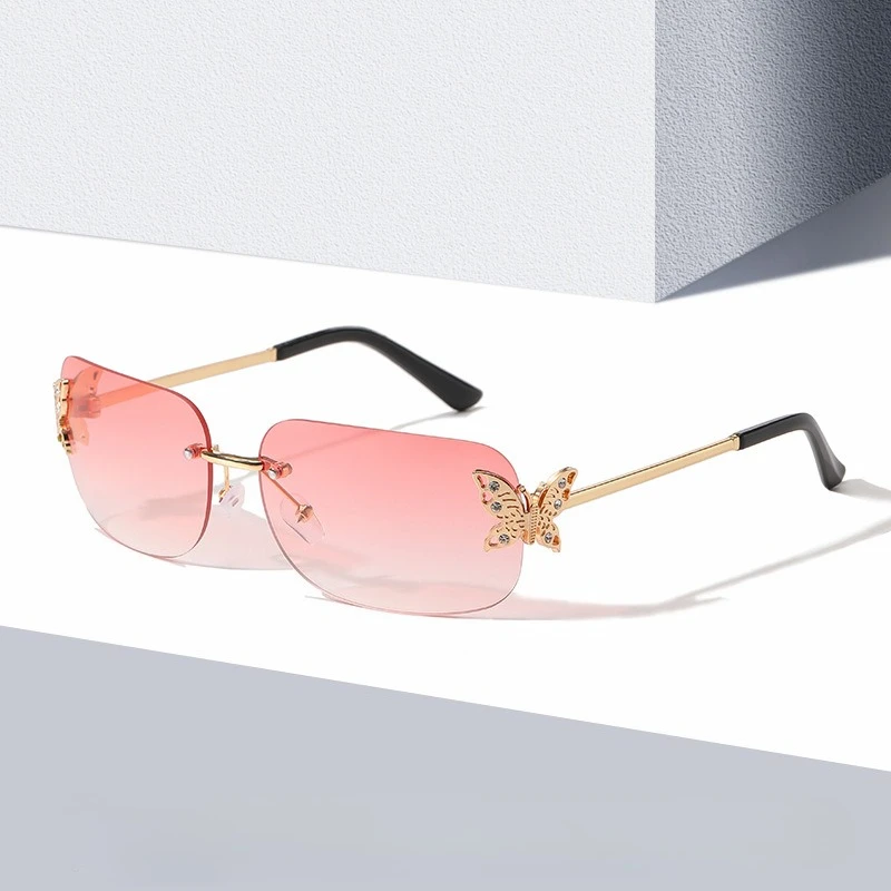 

New Fashion Rimless Diamond Inlaid Butterfly Sunglasses Women INS Popular Trendy UV400 Sun Glasses Luxury Street Style Eyewear