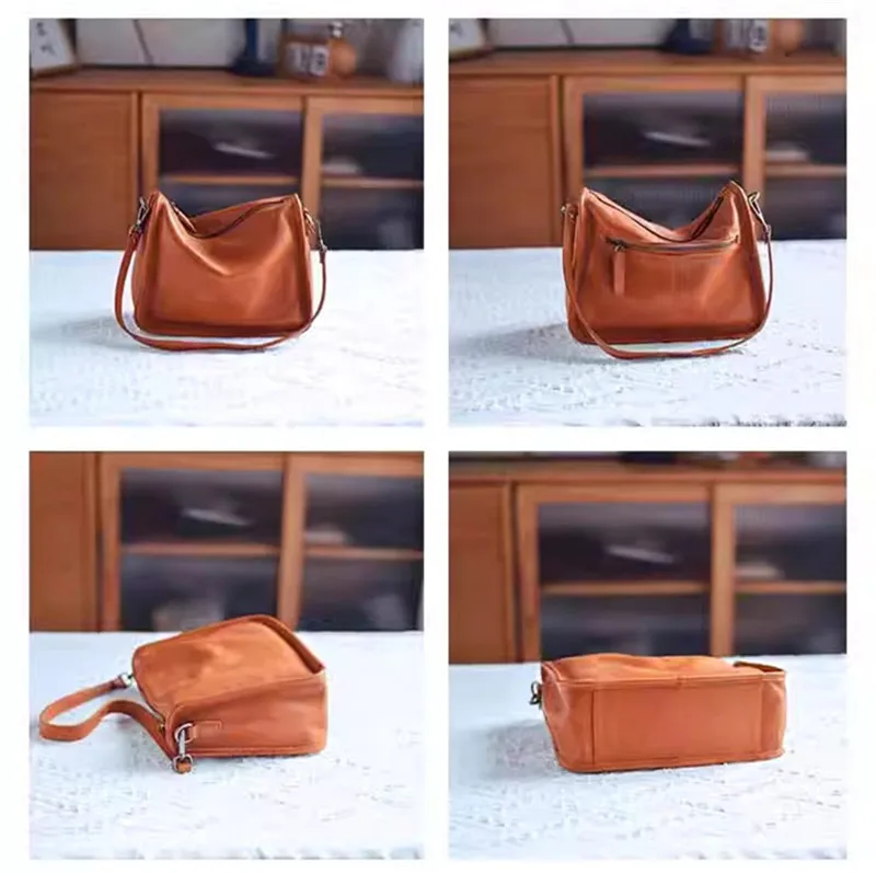 Organizer vintage designer genuine leather women's shoulder bag casual weekend outdoor handmade cowhide leather underarm bag