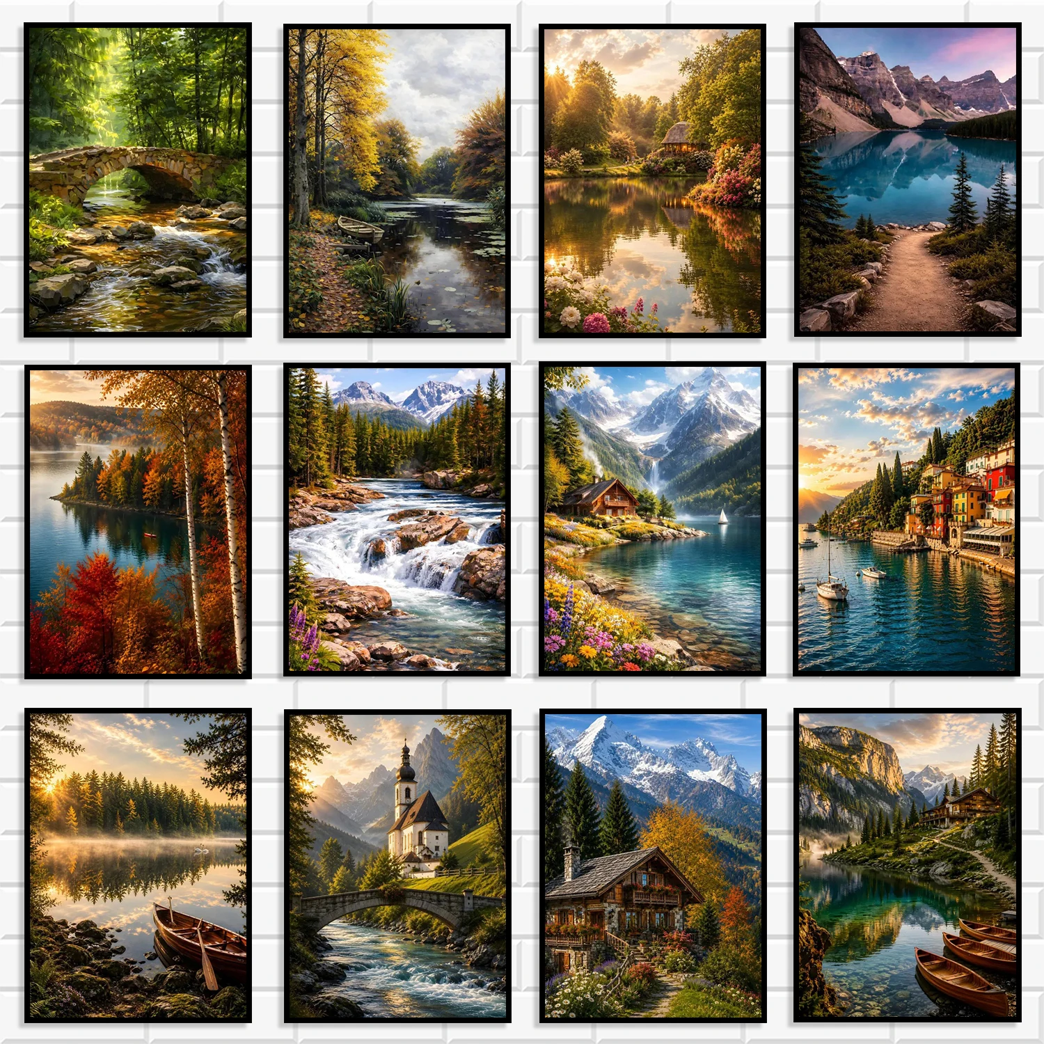 1pc frameless Canvas Painting European Wilderness Nature Scenery Wall Print Bundle Warm Sunset Rural Landscape Art Decor for Out