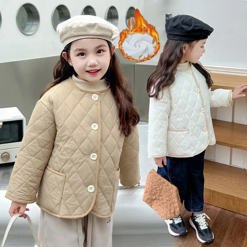

2025 New Girls Warm Jackets Teen Plus Velvet Coats Children's Winter Cotton Cardigan Blouse Kids Autumn Padded Casual Outerwear