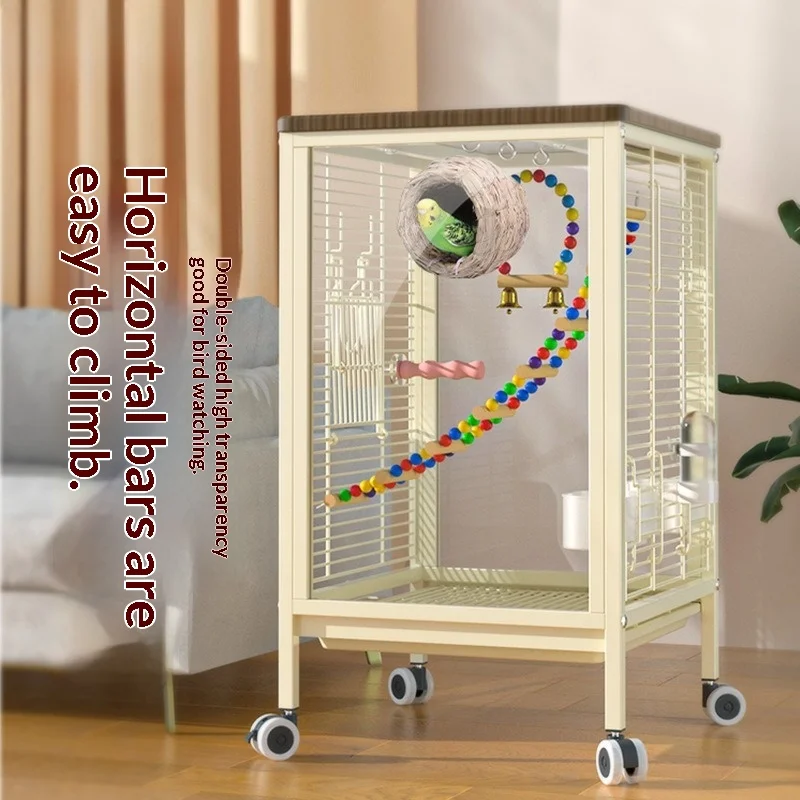 

Large Parrot Cockatiel Bird Cage Nests Breeding Villa High Visibility Panels Horizontal Bar Anti Spill Tray Easy Clean Parrot