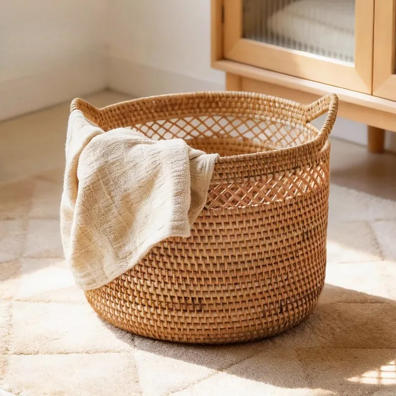 

Handwoven Rattan Laundry Basket with Breathable Open Weave, Multi-Purpose Storage Hamper for Clothes Toys & Magazines