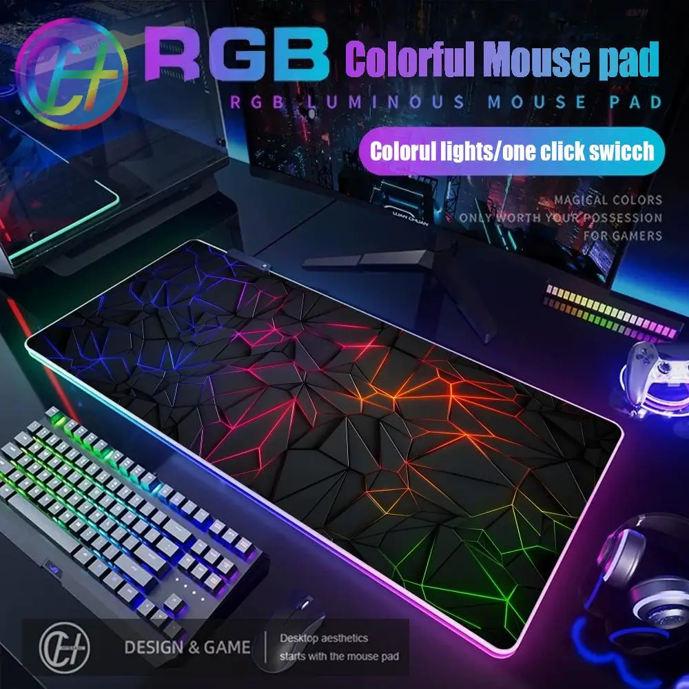 HYBXAXC Sense of Science and Technology Printing Mouse Pad RGB Gaming Mouse Pad Desk Mat HD Gamer Large LED Light XXL 900x400mm