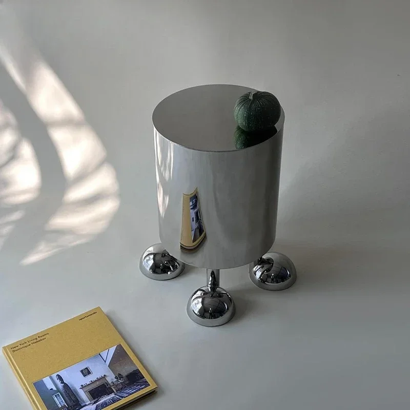 Stainless steel storage bucket edge sofa corner bedroom bedside table simple