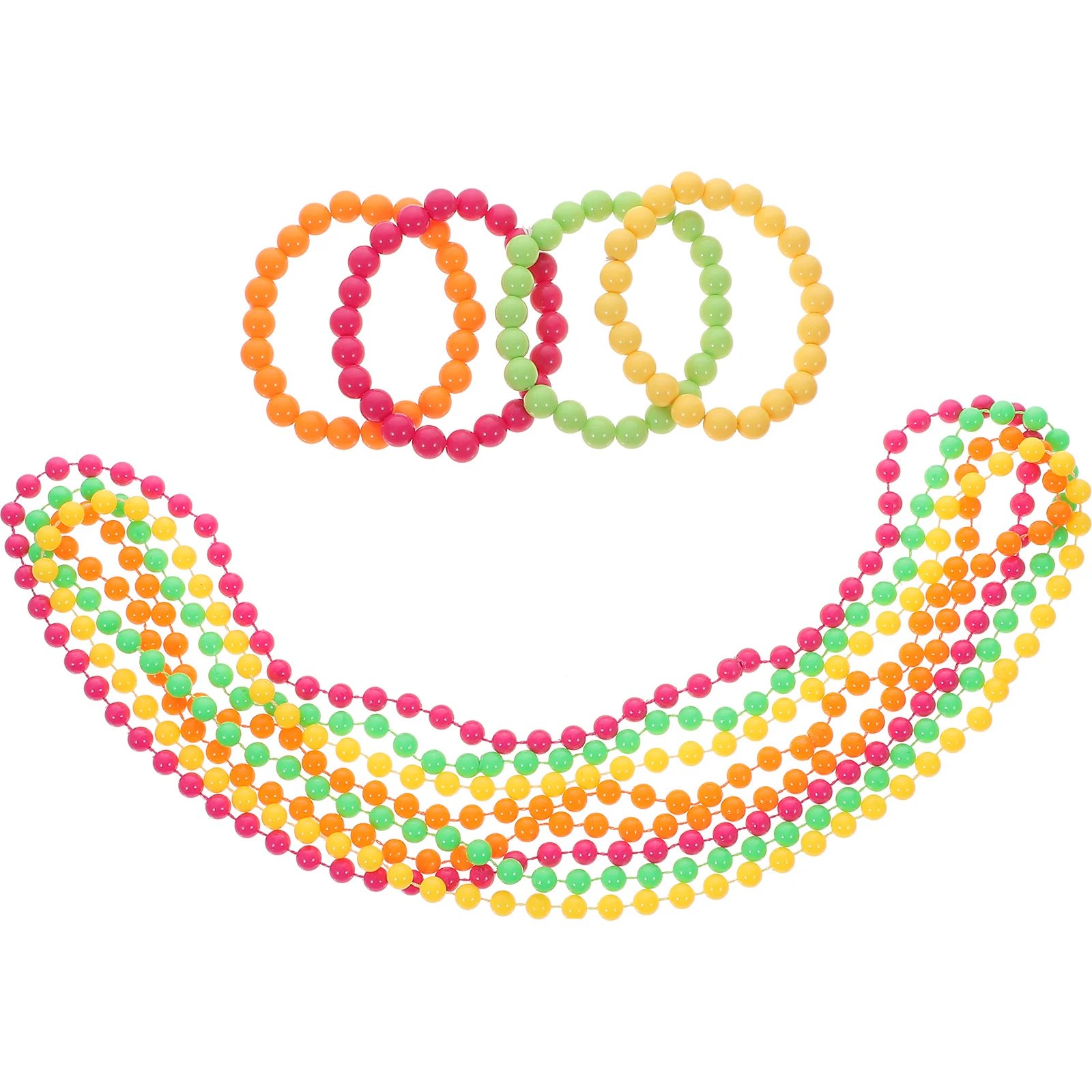 Neon Bead Necklace Beaded Ball Chain Bracelet Party Dress Accessories (Necklace and Bracelet)
