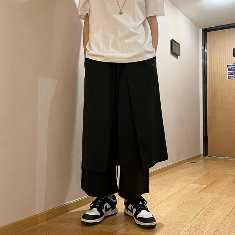 Men Pants New Fashion Solid Color Baggy Japanese High Street Chic Ankle Length Culotte Trousers Students Aesthetic Techwear 