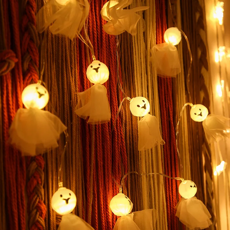 

LED Halloween light string Teru teru bōzu doll ghost festival decorative light gauze skull ghost battery light