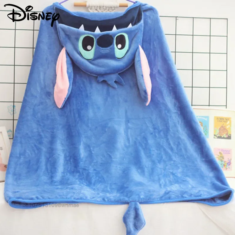 

Disney Girl's Heart Stitch Cartoon Thickened Soft Hooded Shawl Cute Plush Cloak Air Conditioning Nap Cover Blanket Capes Clothes