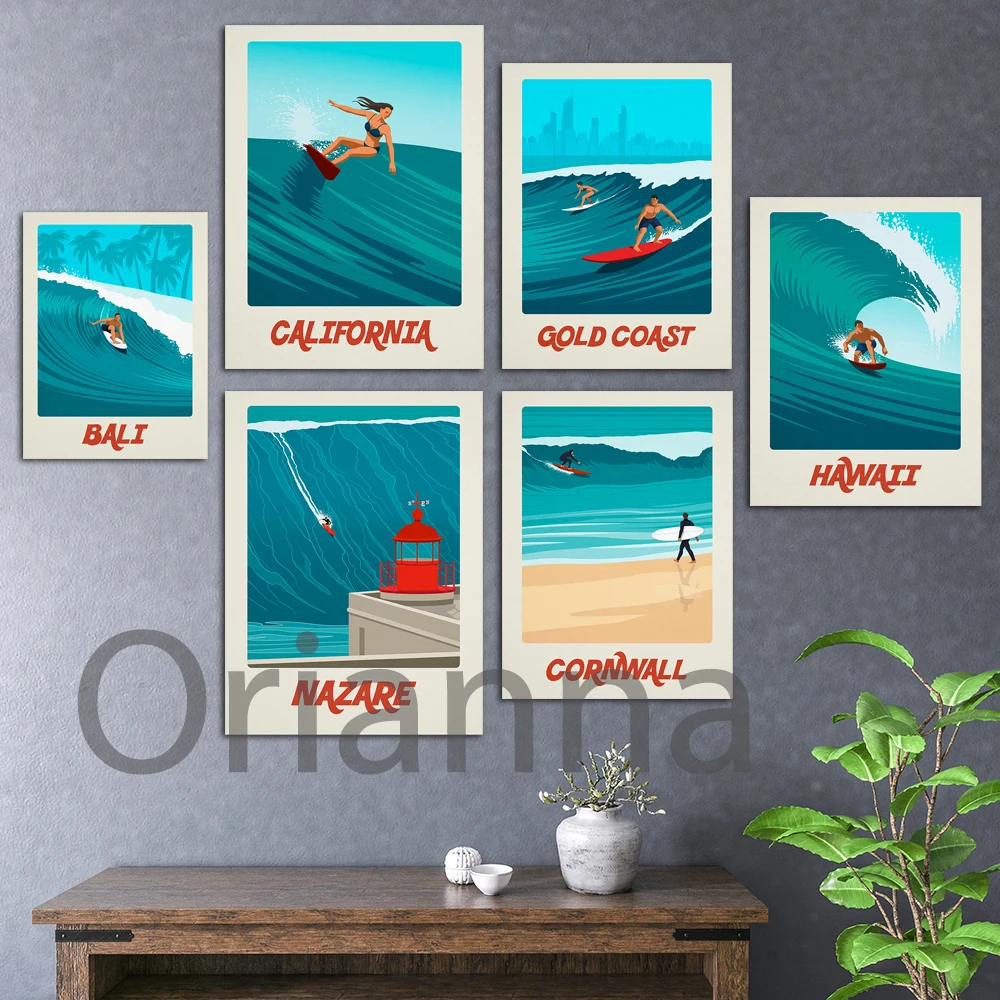 

Hawaii Surf,Nazare Surf,Gold Coast Surf,Bali Surf,California Surf.Cornwall Surf Vintage Poster,Hd Print Wall Art Canvas Painting