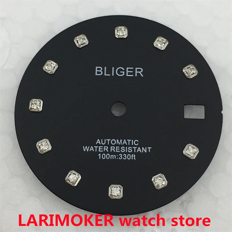 BLIGER/nologo 29MM schwarz weiß blau grün gold uhr zifferblatt diamant skala geeignet für NH35 bewegung