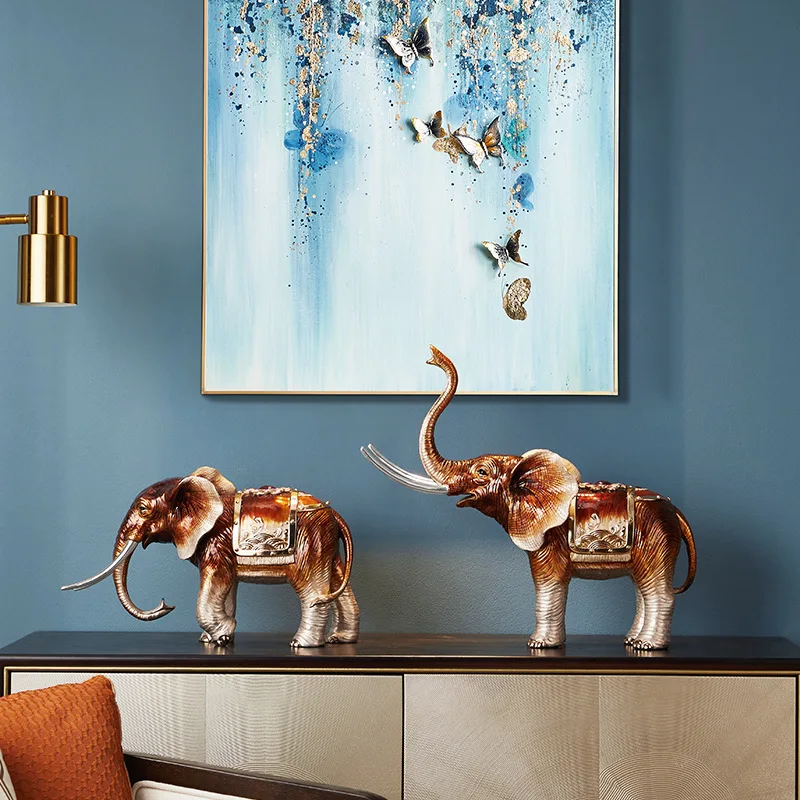 A pair of light luxury high-end enamel color lucky elephant ornaments, entrance entrance living room villa model house