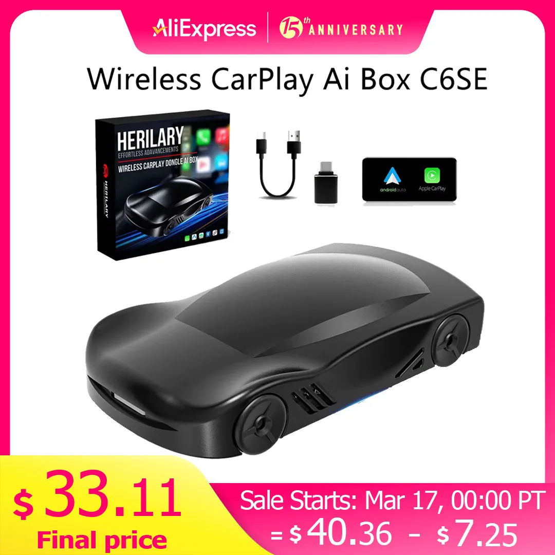 Bezprzewodowy adapter CarPlay Ai Box C6SE Android Auto Car Play Adapter 2GB 16GB Plug and Play Android Box do samochodu Wbudowany Netflix Youtube