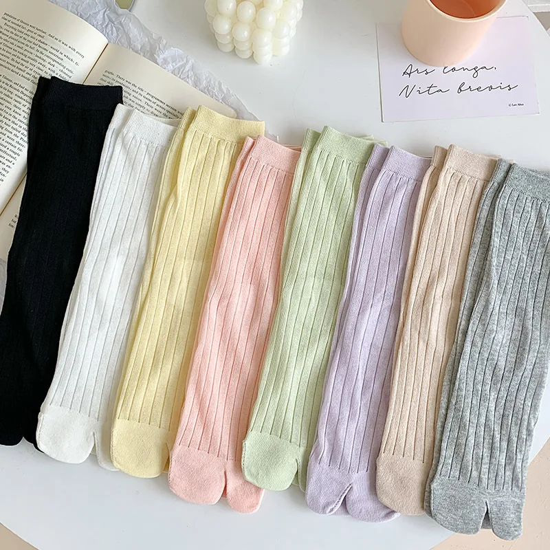 Spring Summer Thin Five Finger Socks Women Girls Solid Striped Split Toe Socks Ins Japanese Sweet Candy Color 5 Toe Cotton Socks