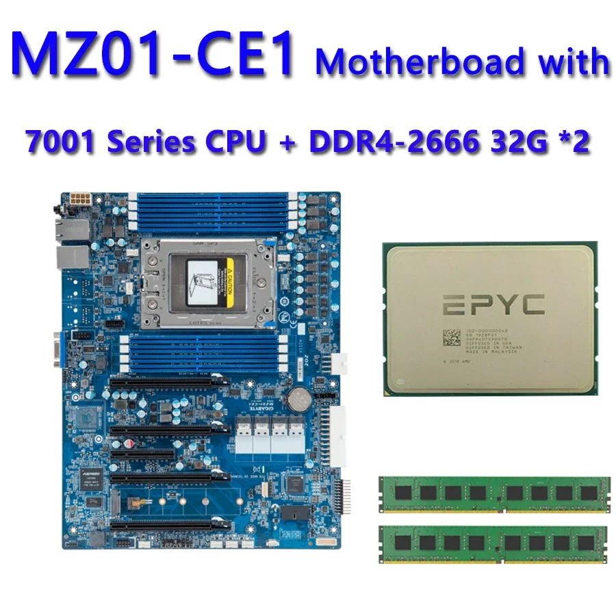 MZ01-CE1 REV.2.X Motherboard + 32GB DDR4-2666 EPYC 7261 7251 7371 7351 7301 7281 735P 7451 7401 740P 7601 7551 7501 755P 7551P