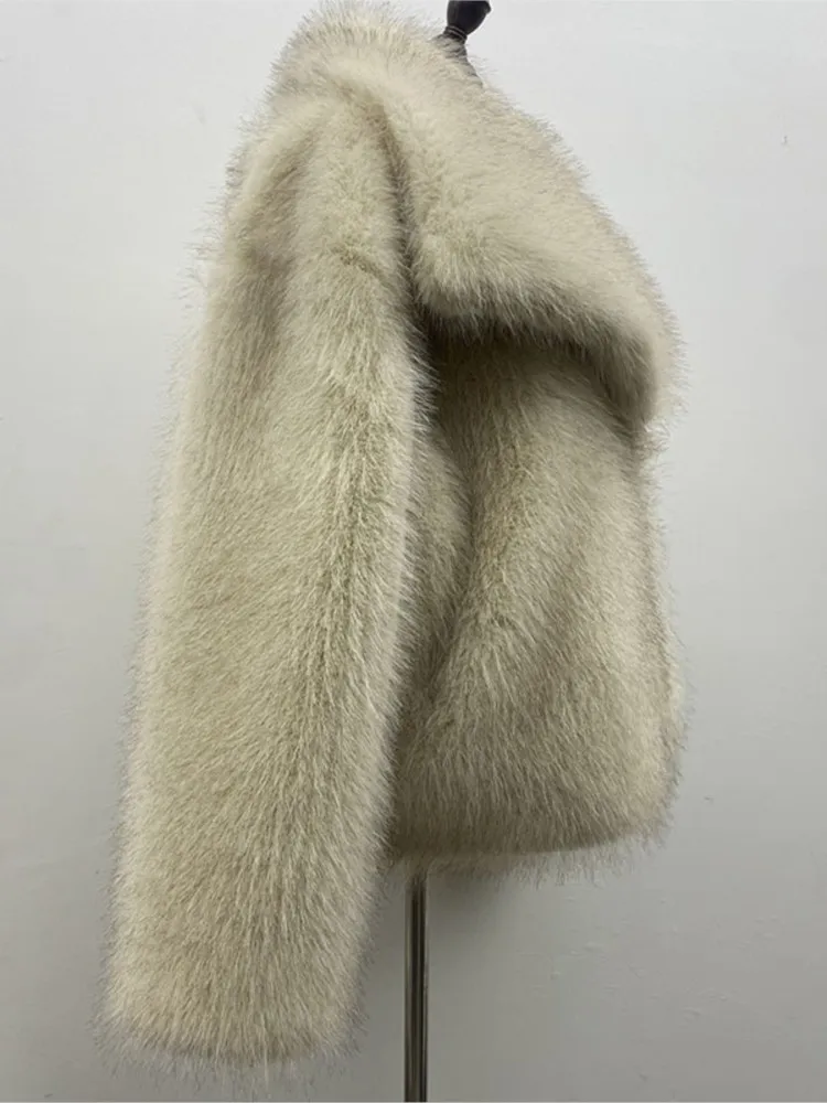طويل الشعر النساء الشتاء فرو المنك سترة كبيرة التلبيب طوق زر الإناث الفراء الاصطناعي أبلى سميكة الحرارية سيدة معطف الفرو البيئي #3