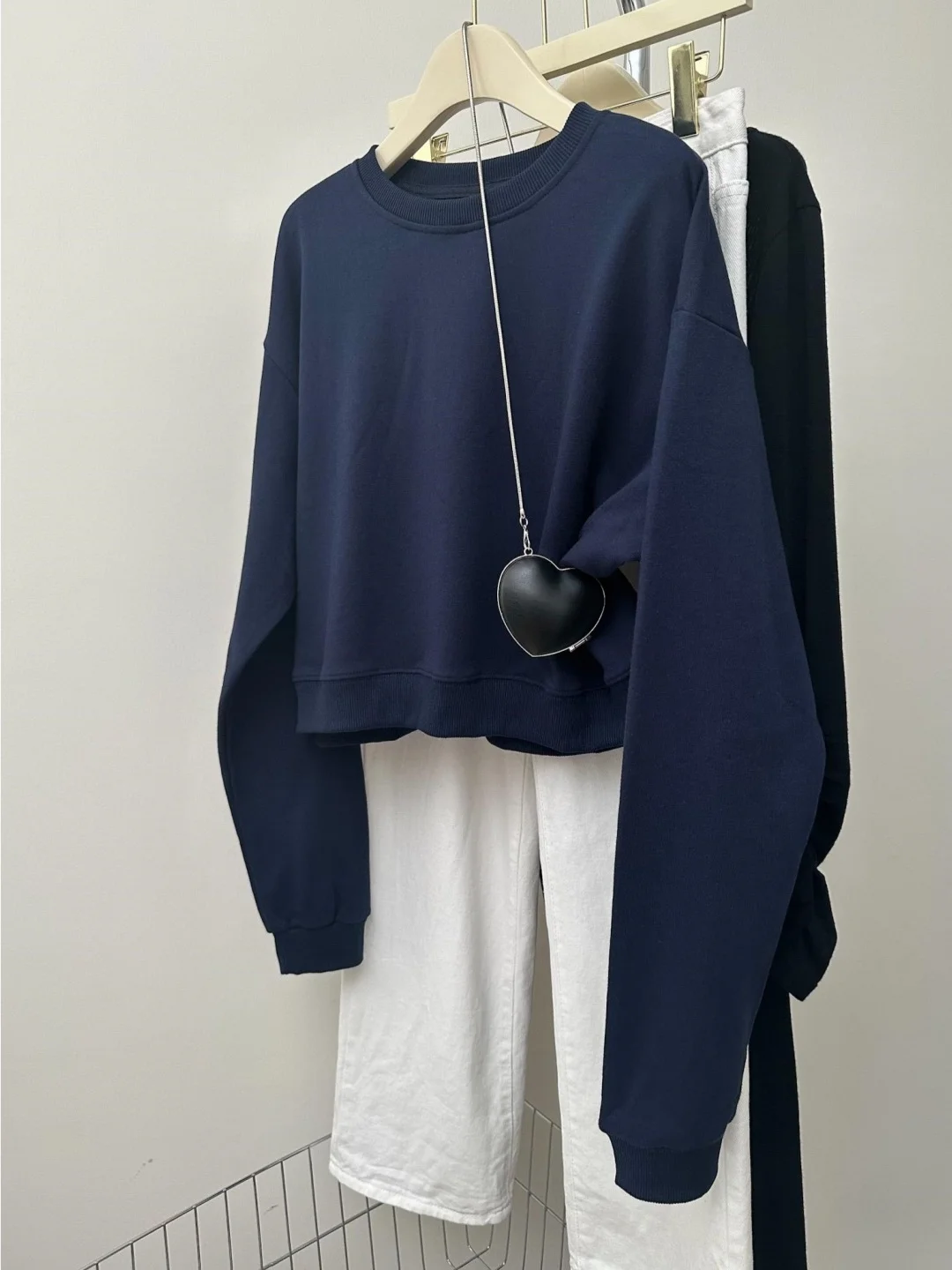 

Легкая женская толстовка с круглым вырезом и длинными рукавами, свободного кроя, в корейском стиле, синего цвета, для ранней осени