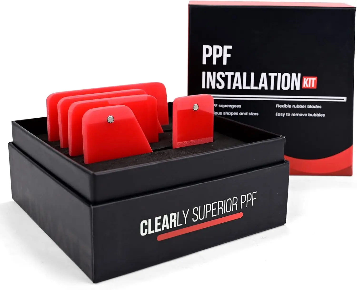 

5-in-1 Magnetic PPF Squeegee Kit with Red TPU Rubber, Anti-Scratch Tool for Car Window Tinting