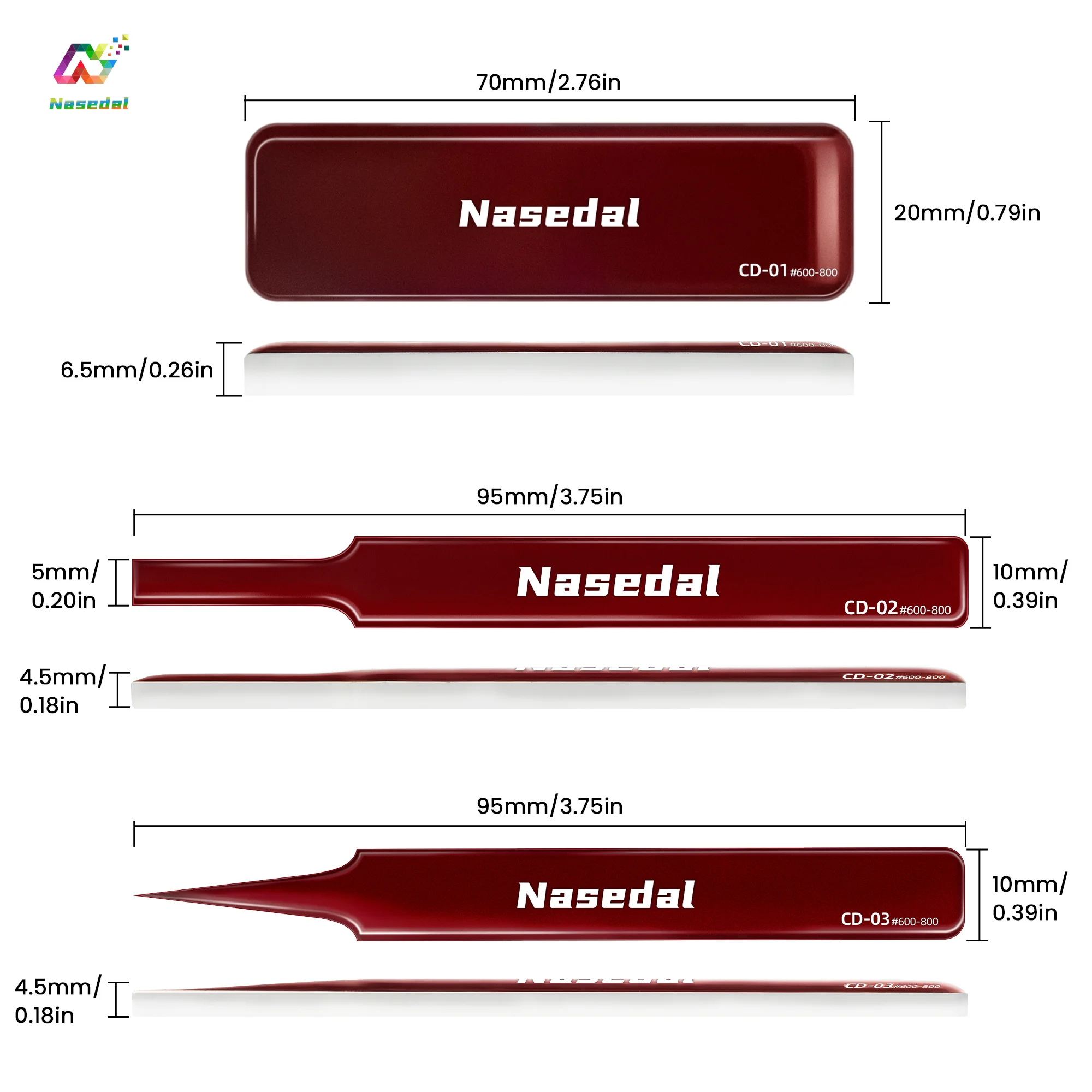 Nasedal 3pcs Glass File #600-#800 Reusable for Gundam Scale Model 3D Prints Sanding Grinding Tool Wet & Dry Use with Storage Box