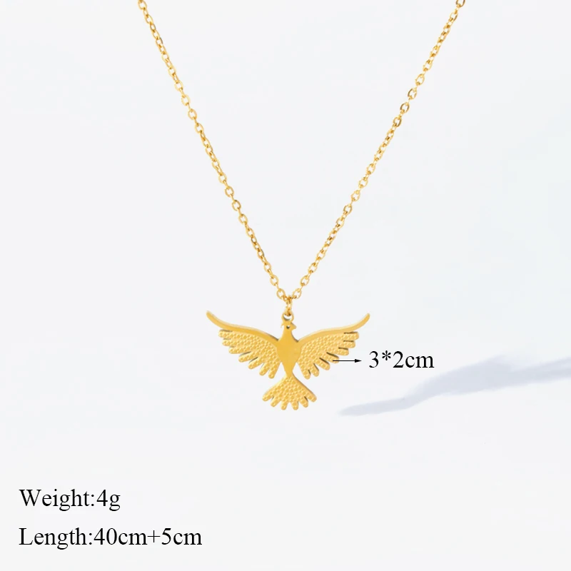 GANEMLY 316L Stainless Steel Eagle Phoenix Pendant Necklace For Women New Trendy 18K Gold Plated Neck Chain Waterproof Jewelry