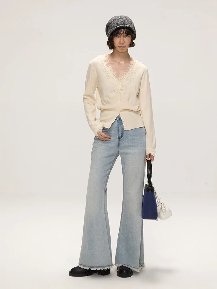 

Джинсы с высокой талией, облегающие, повседневные, женские, из хлопкового денима, с необработанным краем, простые, универсальные, прямые брюки