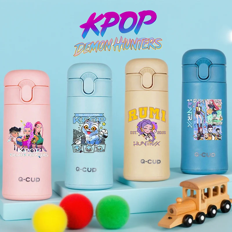 

KPop Demon Hunters 400ml Calcified Glass Water Cup Boys Girls Straw Water Bottle Portable Travel Cup Insulation Drinking Bottles