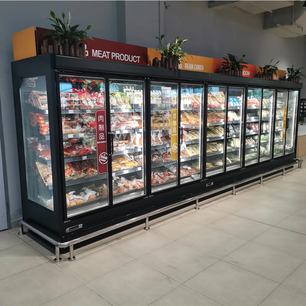 Commercial Supermarket Air Cooler Beverage Display Showcase Glass Door Digital Temperature Control Adjustable Shelves for Food