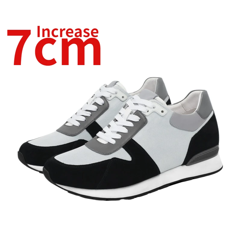 Invisible Height Increasing Shoes for Men Increase 7cm Genuine Leather Umbrella Cloth Casual Breathable Comfortable Sports Shoes