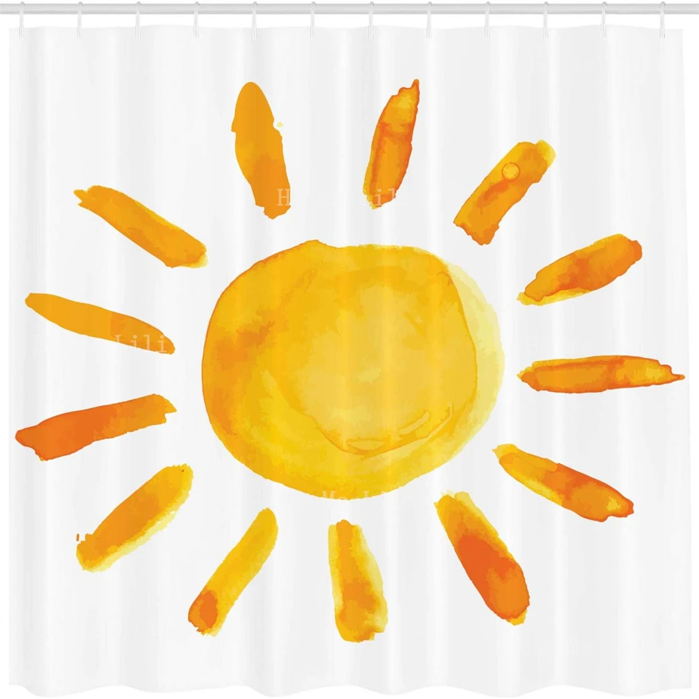 

Sun Illustration Watercolor Brush Painting Style Playroom Picture Grunge Shower Curtain Bathroom Decor