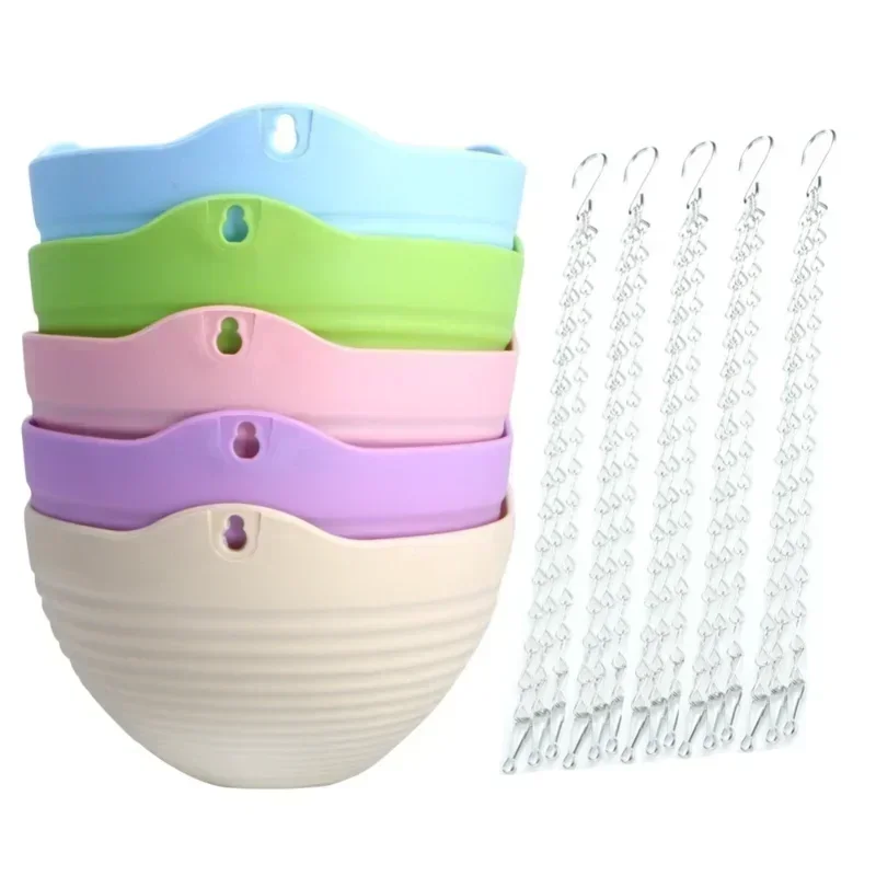 Plastic Thickened Resin Flower Pot Hanging Flower Plant Pot Chain Basket Planter Holder Accessories Garden Supplies Hanging Type