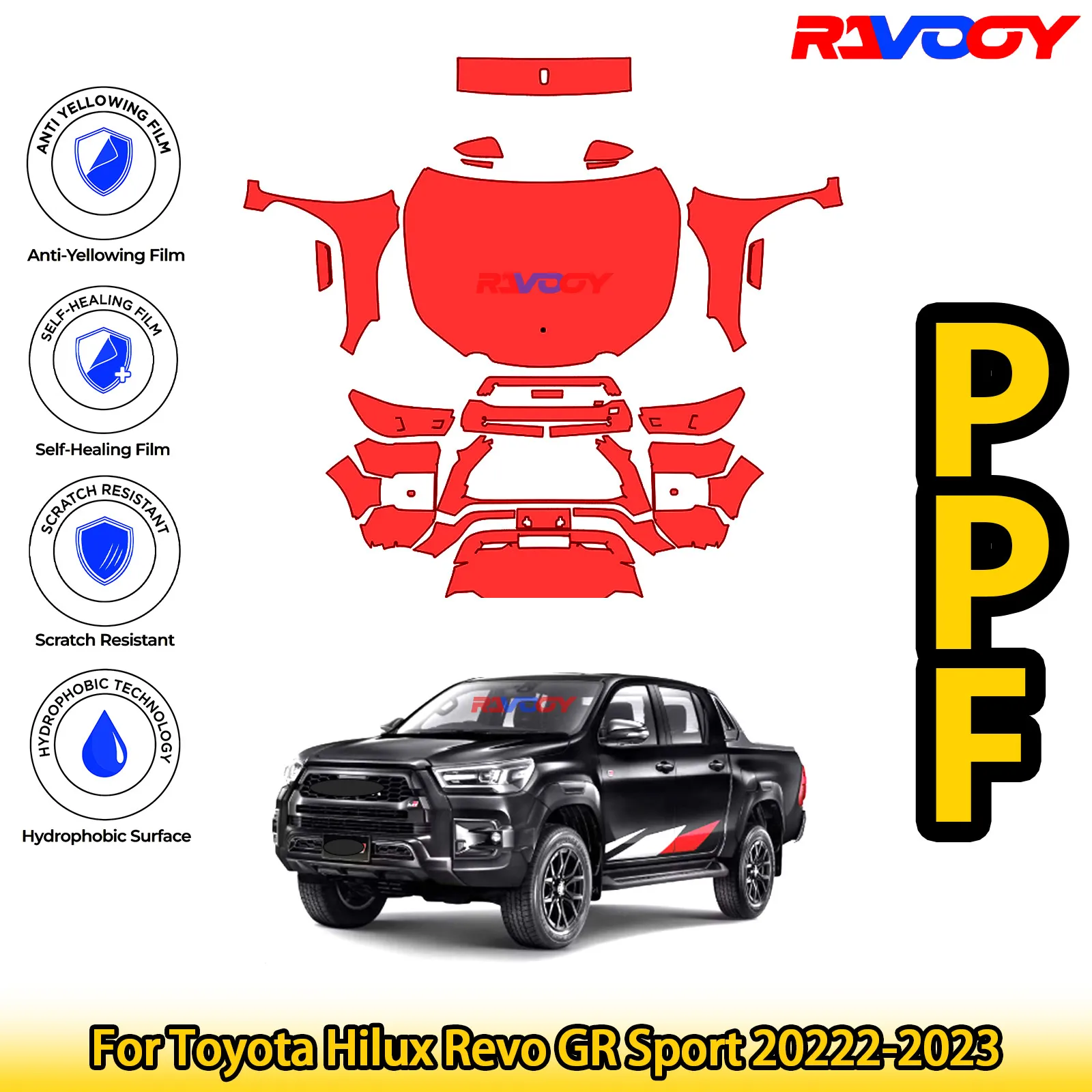 

For Toyota Hilux Revo GR Sport 20222-2023 Glossy Matte Black Precut front PPF Kit Paint Protection Film