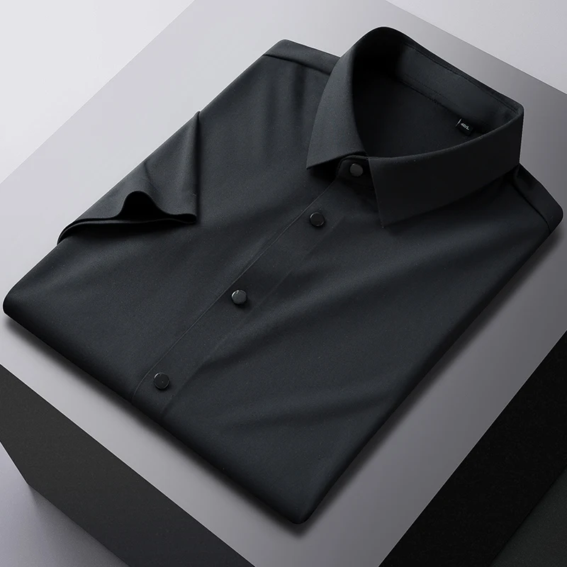 

New in shirt summer elastic short sleeve shirts for man slim fit formal shirt soft office anti-wrinkle designer white clothes