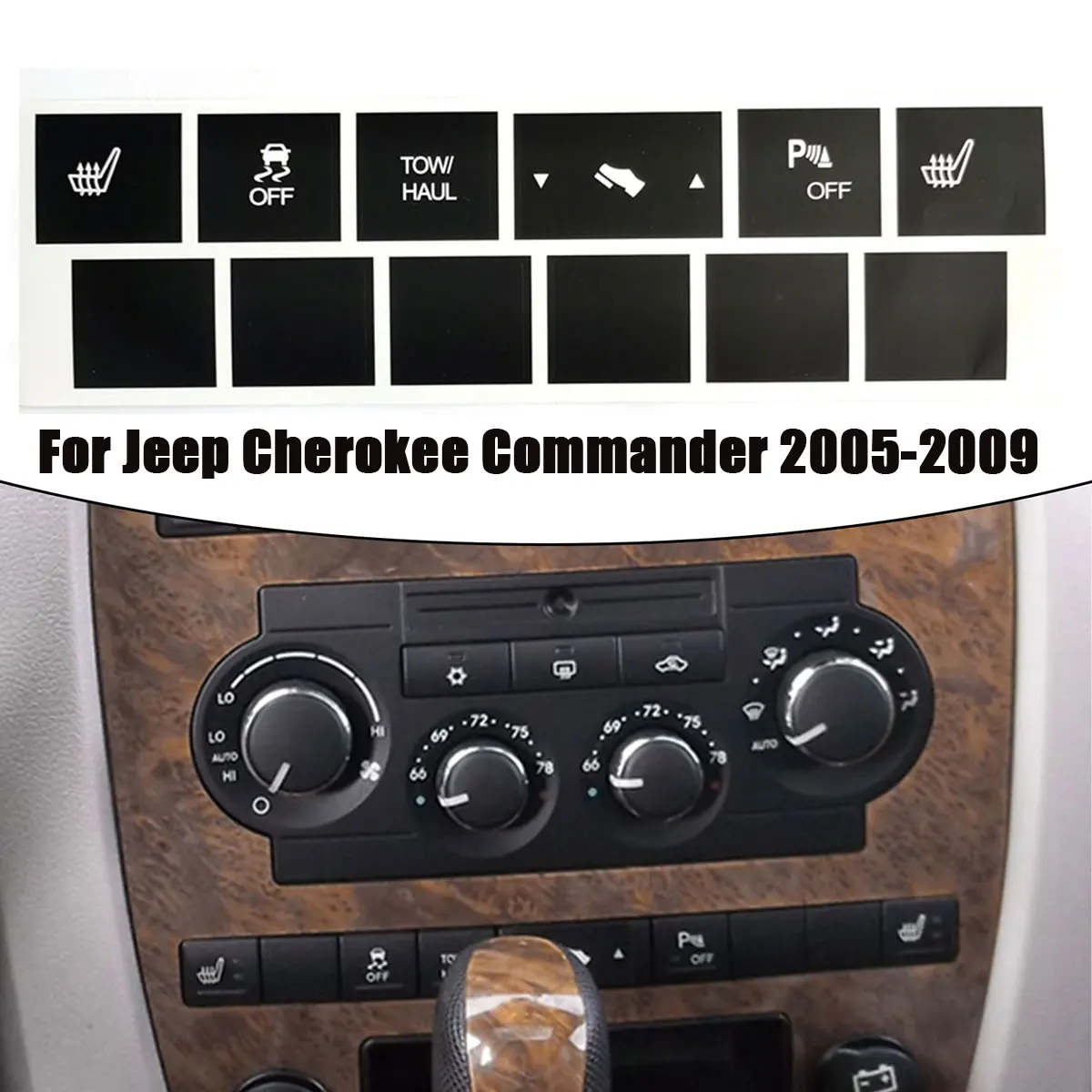 Heated Seat Traction Button Repair Sticker Decals Set Matte Black for Jeep Cherokee Commander 2005 2006 2007 2008 2009