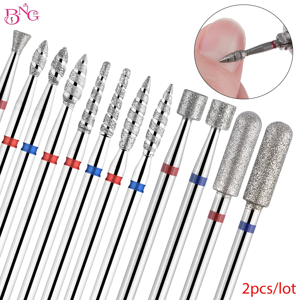 2pcs/lot Nail Drill Bits Flame Diamond Bit for Nail Drill 3/32'' Manicure Milling Cutter Cuticle Rotary Burr Drill Accessories