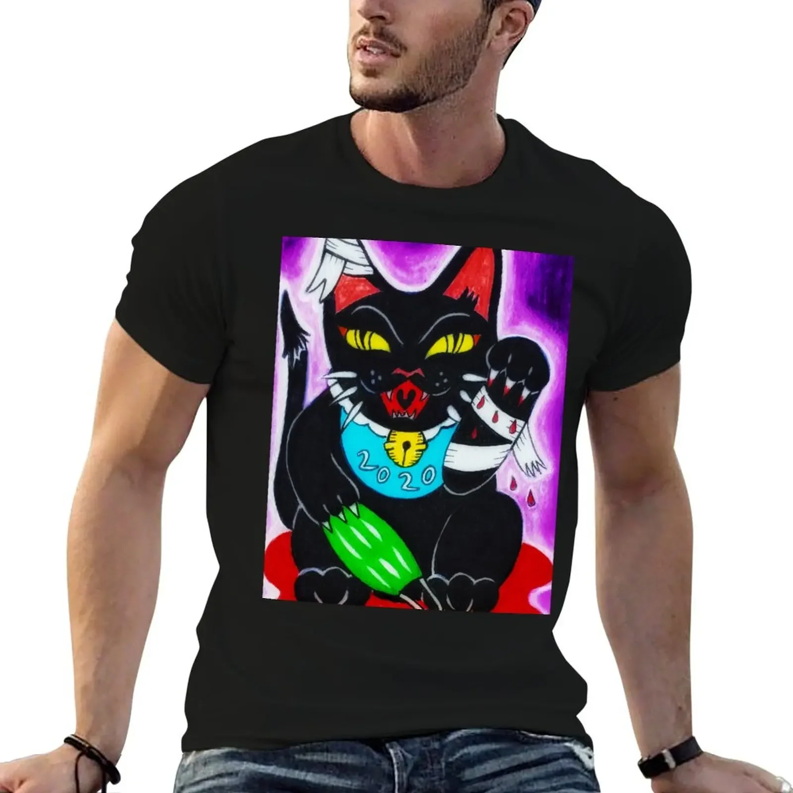 Bad Luck Cat T-Shirt blue archive oversized t shirt customizeds cheap stuff mens graphic t-shirts anime