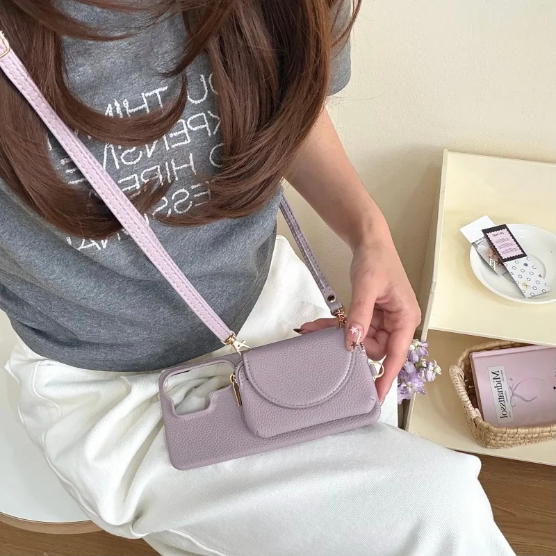 For Samsung Galaxy A56 A57 A36 A37 Case Protective Shell Back Cover Fashion Leather Skin Card Coin Bag Texture With Lanyard