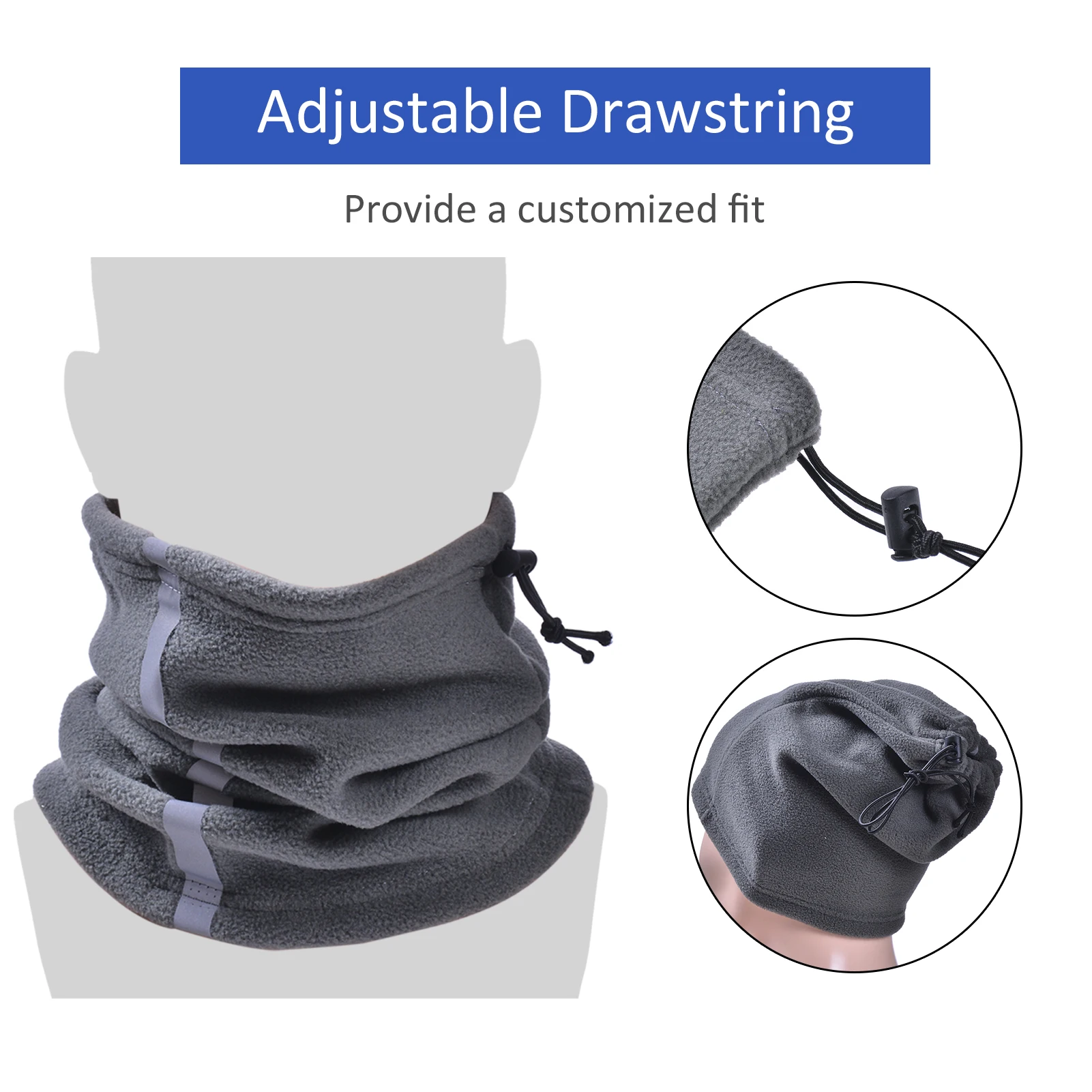 Adjustable Polar Fleece Neck Gaiter Warmer Reflective Strips Face Cover Winter Warm Outdoor Sport Scarf Men Women Skiing Cycling