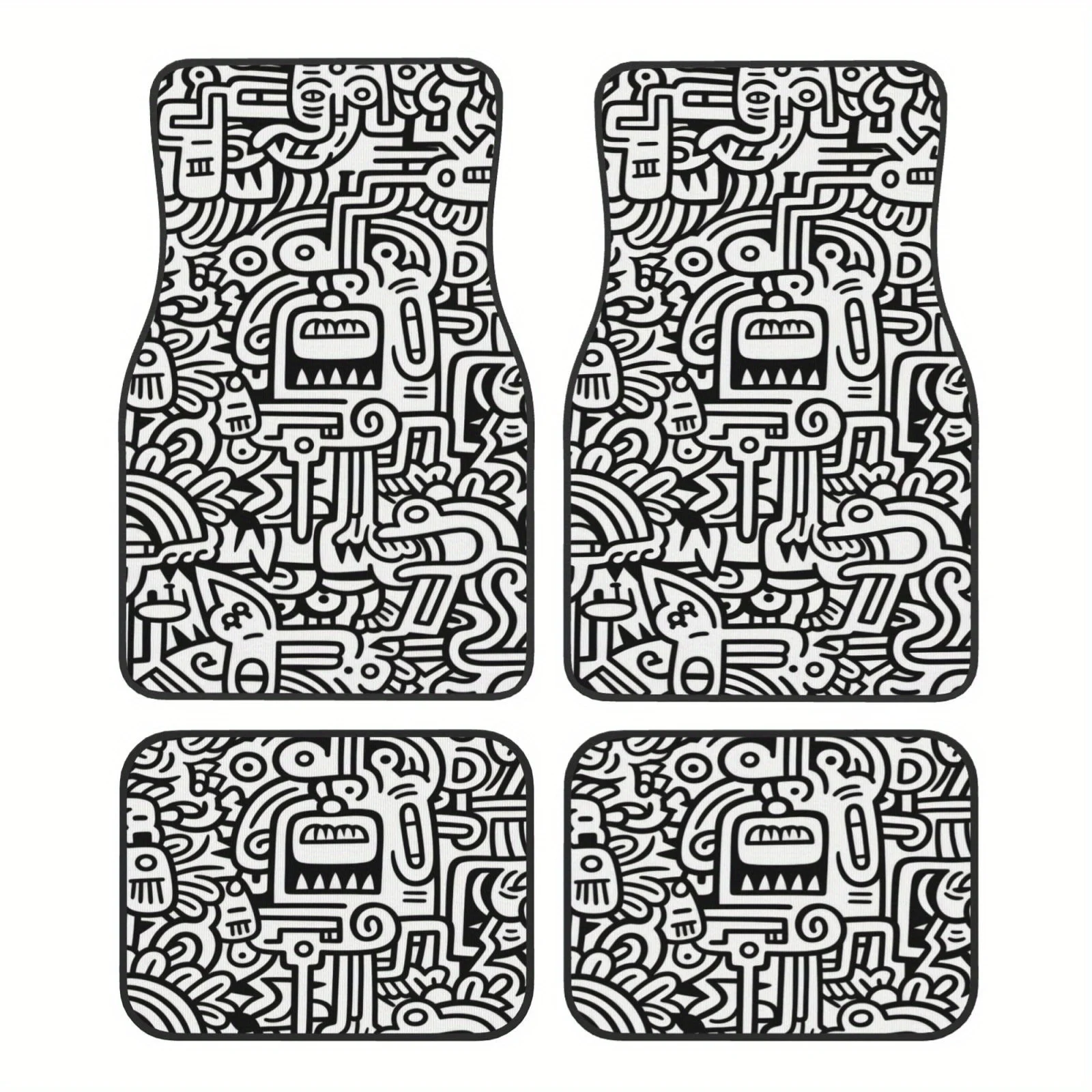 

Graffiti Pattern Print, Comfortable Crystal Velvet Car Mats 4pcs Double Layer Composite Technology High Lightfastness Ea