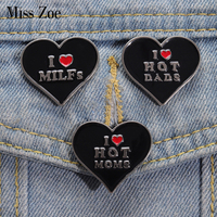 Black Heart Enamel Pins Custom I Love MILFs Hot Dads Moms Brooches Lapel Badges Jewelry Gift for Friends