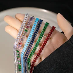 JMK Colorful Baguette Zircon Tennis Bracelets Women Men Bracelet Bridal Wedding Silver Plated Jewelry Friendship Birthstone Gift