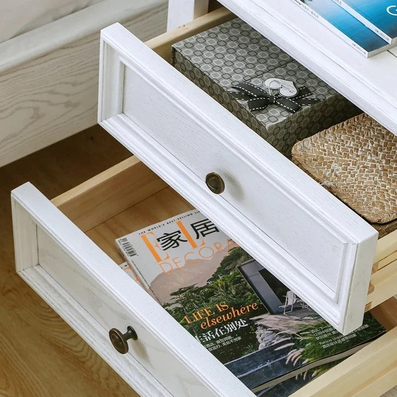 Американская римская колонна цвета слоновой кости с двойным ящиком, прикроватная тумбочка из массива дерева, мебель для спальни, прикроватная тумбочка из ясеня