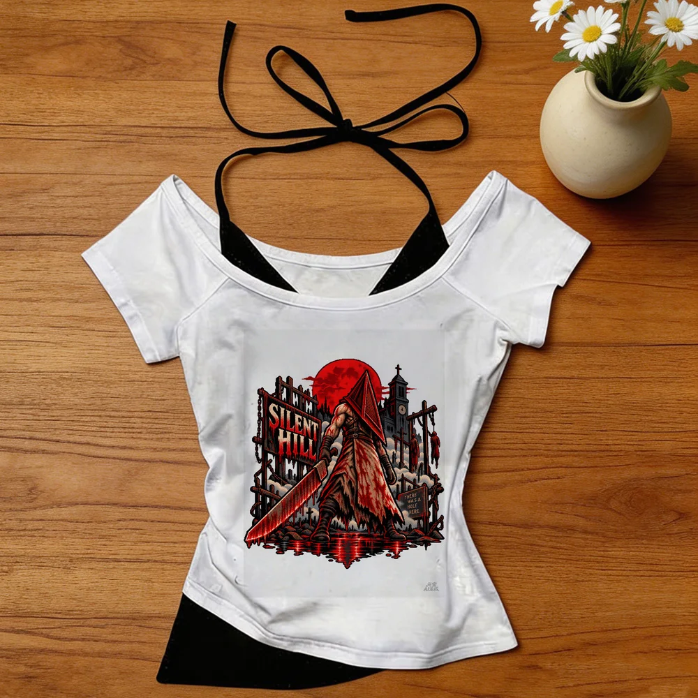 Silent Hill crop top female party gyaru summer scene  t shirt manga cheap japan goth