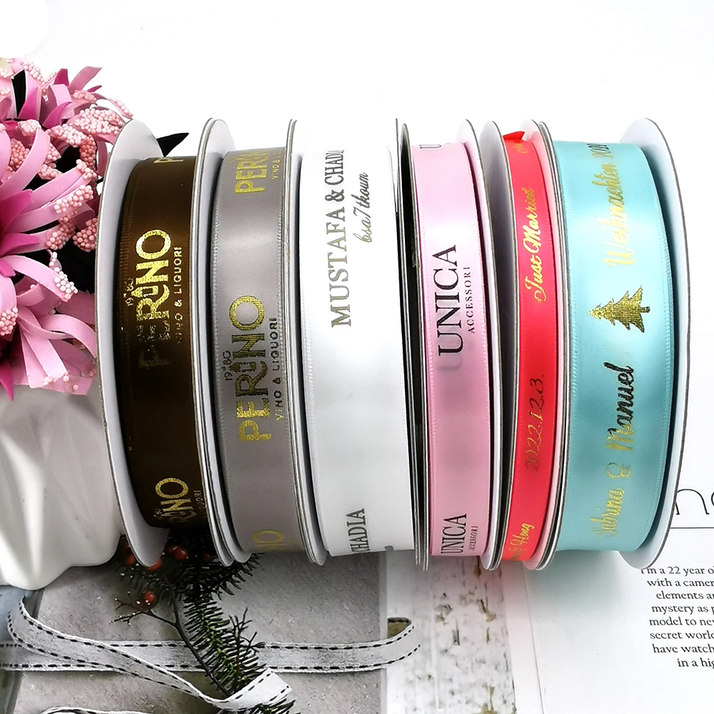 10mm-75mm Özel Baskılı Şerit Kişisel Logo Polyester Lastik Hediye Kutusu Pişirme Wrap Düğün Doğum Günü Yıldönümü DIY Bilezik